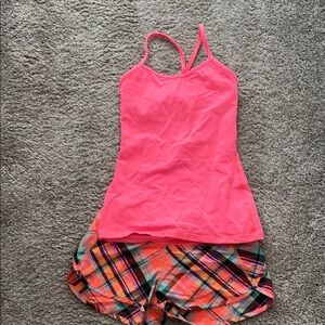 lululemon athletica Pink Top and Multicolor Athletic Shorts